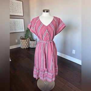 Universal Thread x Target Cotton Midi Dress Cap Sleeve Ruffle Pink Red Stripe LG